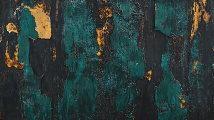 Poster - Dark grainy background with green teal blue brown yellow tones abstract