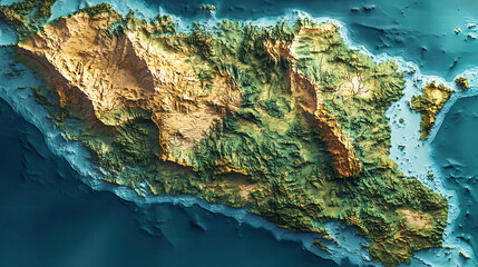 Poster - Detailed physical map of central america and caribbean 3d illustration