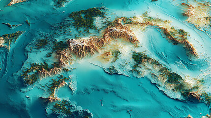 Poster - Detailed physical map of central america and caribbean 3d illustration