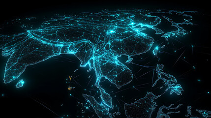 Poster - Digital map of southeast asia with glowing network connections representing global connectivity data exchange and telecommunication abstract 3d rendering