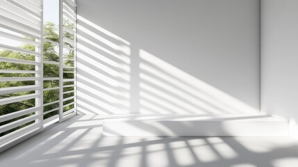 Wall Mural - minimalist abstract white background with linear patterns and shadows, giving a refined, modern touc