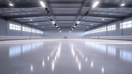 Leinwandbilder - Empty ice hockey rink in indoor arena with spotlights 3d rendering of sports venue