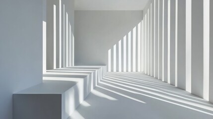 Wall Mural - minimalist abstract white background with linear patterns and shadows, giving a refined, modern touc