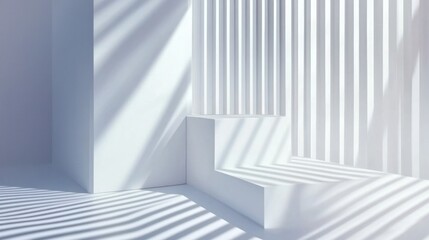 Wall Mural - minimalist abstract white background with linear patterns and shadows, giving a refined, modern touc