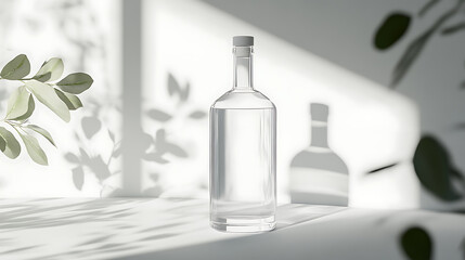 Poster - Elegant clear glass liquor bottle mockup on crisp white background ideal for branding or product design isolated 3d render