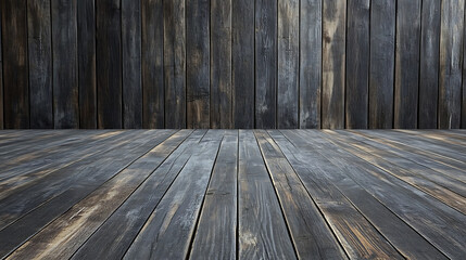 Poster - Empty rustic dark wood floor or wall background with charcoal grey hardwood planks seamless texture