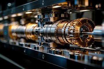 Poster - Closeup of Precision Metal Gears and Shafts in a Machine
