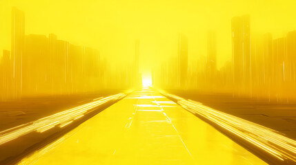 Aufkleber - Futuristic yellow hot road stretching into distance aigenerated digital illustration