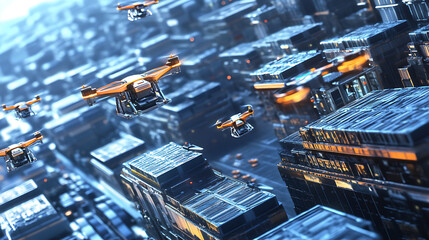 Poster - Hightech logistics network with automated warehouses and delivery drones futuristic 3d illustration