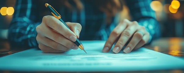 Aufkleber - Close-up of a hand signing a document with a pen