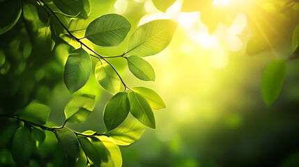 Poster - Lush green natural scenery with vibrant foliage and sunlit background tranquil landscape digital painting