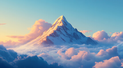 Aufkleber - Majestic mountain peak at sunrise clouds floating above serene blue sky travel background