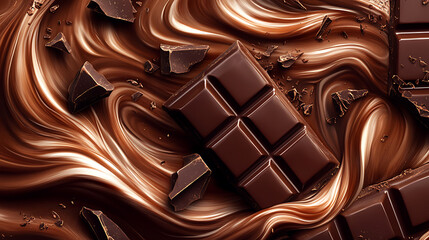 Aufkleber - Luxurious chocolate background with smooth flowing brown and white melted cocoa food illustration
