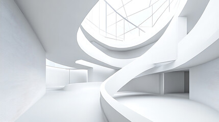 Poster - Minimalist white architectural sketch of modern building interior, perspective view