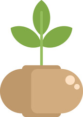 Canvas Print - Vector illustration of a young plant growing in a pot, symbolizing agriculture and gardening