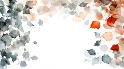 Aufkleber - Watercolor painting, white background with simple abstract fall foliage in shades of sage green and rust