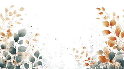 Poster - Watercolor painting, white background with simple abstract fall foliage in shades of sage green and rust