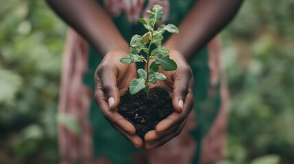 Wall Mural - Nurturing hands holding growing sapling environmental protection and reforestation concept