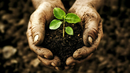 Poster - Nurturing hands holding growing sapling environmental protection and reforestation concept
