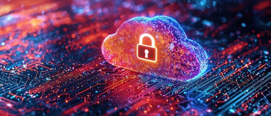 Poster - Glowing Cloud Shaped Data Center with Security Lock