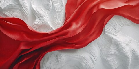 Aufkleber - Abstract Red and White Fabric Sculpture with Wave-Like Texture