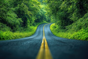 Poster - Winding Road Through a Lush Green Forest