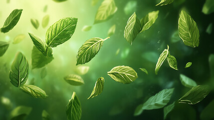 Aufkleber - Refreshing peppermint leaves swirling in the air invigorating the senses with natural essence digital illustration