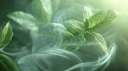 Poster - Refreshing peppermint leaves swirling in the air invigorating the senses with natural essence digital illustration