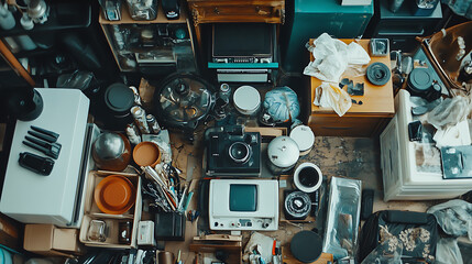 Aufkleber - Secondhand household objects at flea market sustainable zero waste lifestyle thrift store photo