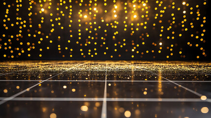 Poster - Shimmering gold confetti on black dancefloor luxurious event background