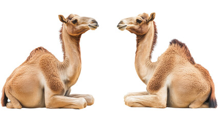 Poster - Two Camels Resting Side by Side on a Transparent Background Generative AI
