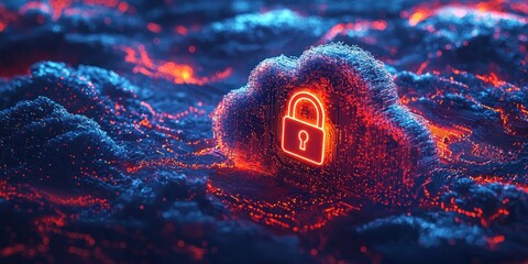Poster - A Red Lock Icon Emblazoned on a Circuit Board Cloud