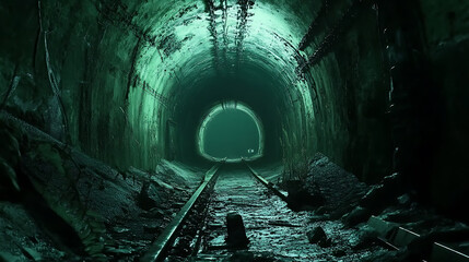 Poster - Vertical animation, Dark And Spooky Green Tunnel