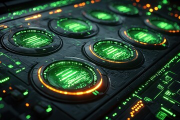 Poster - Futuristic Control Panel with Green and Orange LEDs