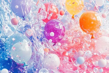Poster - Colorful Balloons and Confetti Suspended in Air