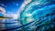 © Arnada - A Stunning Close-Up of a Blue Water Wave Capturing the Beauty of Nature with Ample Copy Space for Creative Use