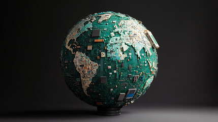 Leinwandbilder - A globe crafted from circuit boards and microchips, symbolizing the electrification and digitalization of the world