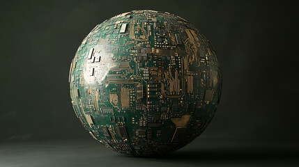 Leinwandbilder - A globe crafted from circuit boards and microchips, symbolizing the electrification and digitalization of the world