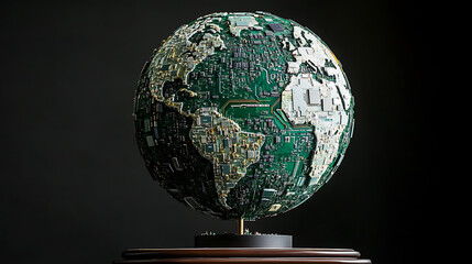 Poster - A globe crafted from circuit boards and microchips, symbolizing the electrification and digitalization of the world
