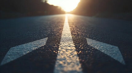 Poster - A long, asphalted road with upward arrows symbolizing growth, development, and the journey to success, Ideal for themes of progress, ambition, and continuous improvement