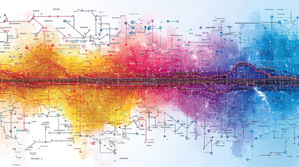 vibrant and colorful abstract map design showcasing city transit system