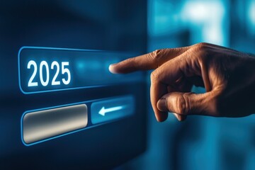 Poster - Finger Selecting 2025 on a Blue Digital Interface