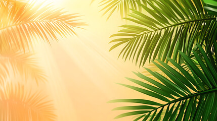 Poster - A simple vector illustration of tropical palm leaves on an abstract gradient background, creating a serene and refreshing feel
