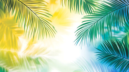 Poster - A simple vector illustration of tropical palm leaves on an abstract gradient background, creating a serene and refreshing feel