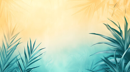 Aufkleber - Background gradient with palm leaves in a light green and orange color palette in the flat design style on a blurred background with soft lighting