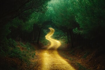 Poster - Winding Path Through a Lush Green Forest
