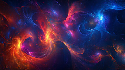 Fototapete - A vibrant and colorful abstract background with stars, galaxies, nebulae, and bokeh lights in shades of blue, purple, red, and orange