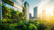 © CreativeCreations - A vibrant, eco-friendly cityscape showcasing green buildings, renewable energy sources, and lush urban greenery promoting sustainability and environmental consciousness