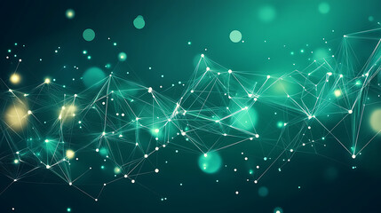 Poster - Abstract background with a dark green geometric pattern in the low poly style, with connection lines and dots, in the futuristic technology concept style
