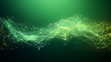Fototapete - Abstract background with a dark green geometric pattern in the low poly style, with connection lines and dots, in the futuristic technology concept style